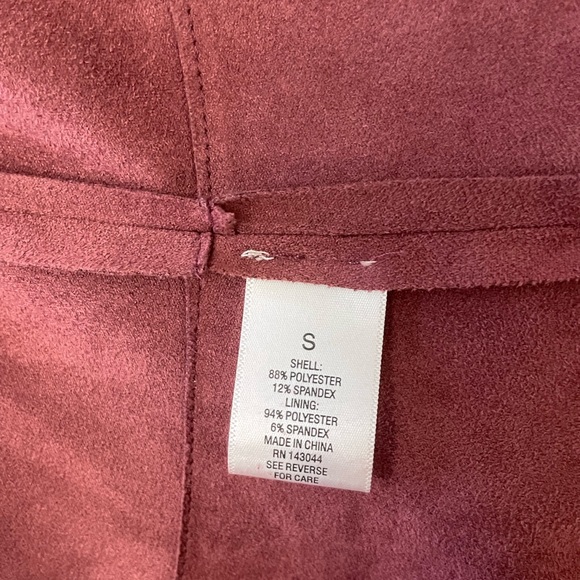 Women's Burgundy Drape Front Faux Suede Jacket-S - Picture 8 of 9